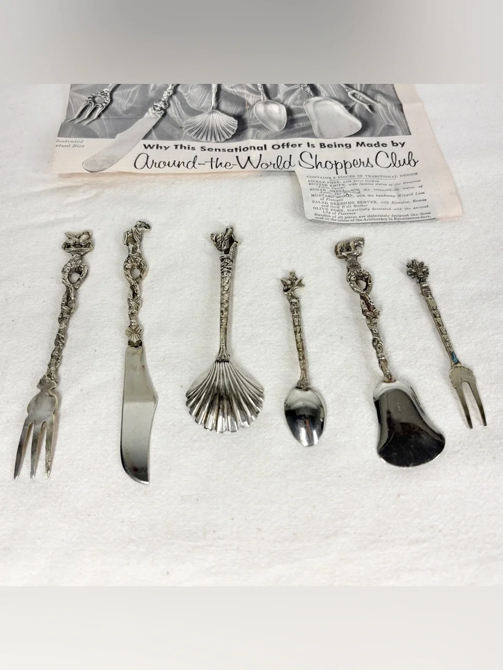 Around the World Shoppers Club Vintage Florentine Serving Set of 6 Nickel Silver